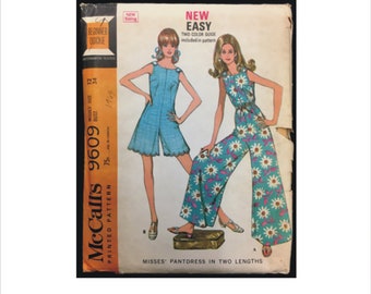 Part Cut 1960s Size 12 Bust 34 Pantdress Romper Jumpsuit Scallops McCalls 9609 Vintage Sewing Pattern 60s Pant Dress