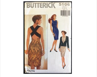 Uncut 1990s Size 14 16 18 Easy Jacket Tapered Dress Butterick 5106 Vintage Sewing Pattern Retro Back Straps Bust 36 - 40