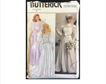 1980s Size 8 Bust 31 Princess Seam Wedding Gown Chapel Train Butterick 6304 Vintage Sewing Pattern Bridesmaid Dress Issue