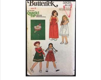 Uncut 1970s Size 6 Breast 25 Girls Sundress Dress Jumper Floral Applique Butterick 7014 Vintage Sewing Pattern 70s