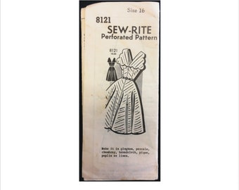 Uncut 1950s Size 16 Scalloped Collar Low Back Sleeveless Dress Sew Rite 8121 Vintage Sewing Pattern Mid Century Mail Order Bust 36