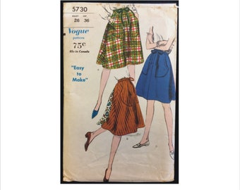 Uncut 1960s Waist 26 Easy to Make Back Wrap Skirt Vogue 5730 Vintage Sewing Pattern 60s Wrapped Mid Century Flared