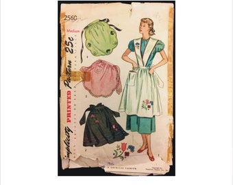 Part Cut 1940s Size M Bust 34 36 Suspender Bib Apron Transfer Simplicity 2560 Vintage Sewing Pattern Pinafore Work Cross Straps Tea Hostess