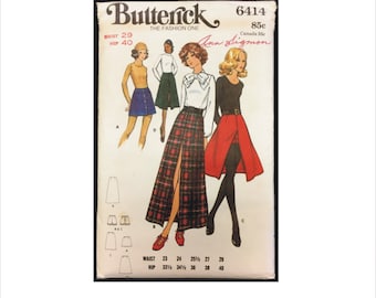 Uncut 1970s Waist 29 Front Button A Line Skirt 3 Lengths Shorts Butterick 6414 Vintage Sewing Pattern Micro Mini Maxi Hot Pants