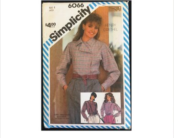 Uncut 1980s Size 8 Bust 31 1/2 Henry Grethel Loose Fitting Side Button Shirt Simplicity 6066 Vintage Sewing Pattern Designer Variations