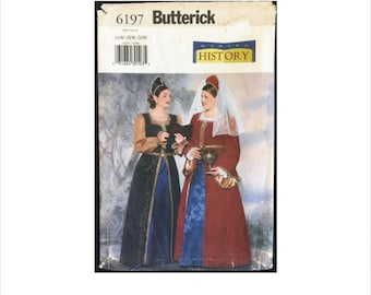Part Cut to Size 16 W Bust 38 Elizabethan Gown Butterick 6197 Vintage Sewing Pattern 1999 Renaissance Dress Cosplay Tudor