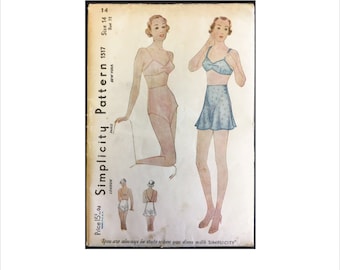Uncut 1930s Size 14 Bust 32 Panties Bandeau Bra Simplicity 1517 Vintage Sewing Pattern Not A Copy Lingerie