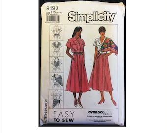 Uncut 1980s Size 6 - 14 Bust 30 1/2 - 36 Easy Skirt Blouse Scarf Simplicity 9199 Vintage Sewing Pattern Retro Pocket Square