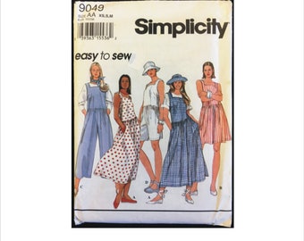 Uncut 1990s Size XS S M Bust 30 1/2 - 38 Easy Nap Dress Jumpsuit Simplicity 9049 Vintage Sewing Pattern Romper Sleeveless Jumper