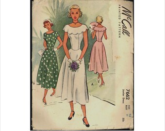 Part Cut 40s Size 13 Bust 31 Princess Seam Dress McCalls 7662 Vintage Sewing Pattern 1940s Mid Century Juniors Vintage Bridesmaid Wedding
