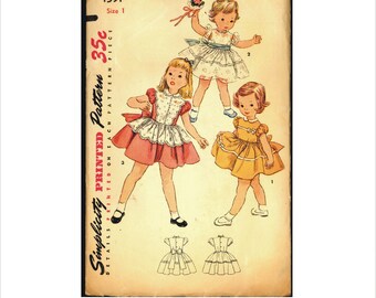 Part Cut 50s Size 1 Breast 20 Girls Gathered Skirt Puff Sleeve Dress Simplicity 4591 Vintage Sewing Pattern 1950s Mid Century