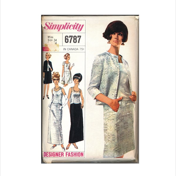 1960s Size 14 Bust 34 Special Occasion Simplicity 6787  Designer Fashion Pattern Vintage Sewing Evening Skirt Ensemble 60s Prom