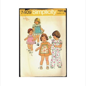 70年代 部分カット サイズ2 胸囲21 女の子 ヨーク付きドレス トップ パンツ シンプリシティ 7409 ヴィンテージ 裁縫パターン 1970年代 夏 幼児