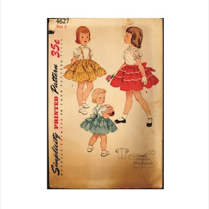 Part Cut 50s Size 3 Girls Tiered Skirt Blouse Simplicity 4627 Vintage Sewing Pattern Toddler 1950s Breast 22 Full Bouffant