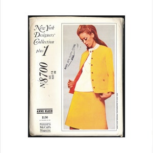 Parte Corte 60s tamaño 12 busto 32 Anne Klein chaqueta pantalones blusa Ascot McCalls 8700 Vintage patrón de costura traje de diseñador de Nueva York