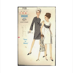 1960s Size 12 Bust 32 Easy A Line Dress Vogue 7135 Vintage Sewing Pattern 60s Issues