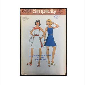 Uncut 1970s Size 10 Bust 32 1/2 Inverted Pleat Mini Dress Simplicity 6981 Vintage Sewing Pattern 70s Sleeveless Short