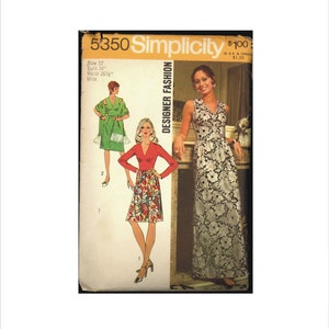 1970s Size 12 Bust 34 Designer Fashion Dress in Two Lengths Shawl Simplicity 5350 Vintage Sewing Pattern 70s Maxi Special Occasion