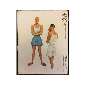 1940s Waist Size 36 Mens Shorts Briefs Boxers McCall 7905 Vintage Sewing Pattern Mid Century Elastic Waist Underwear