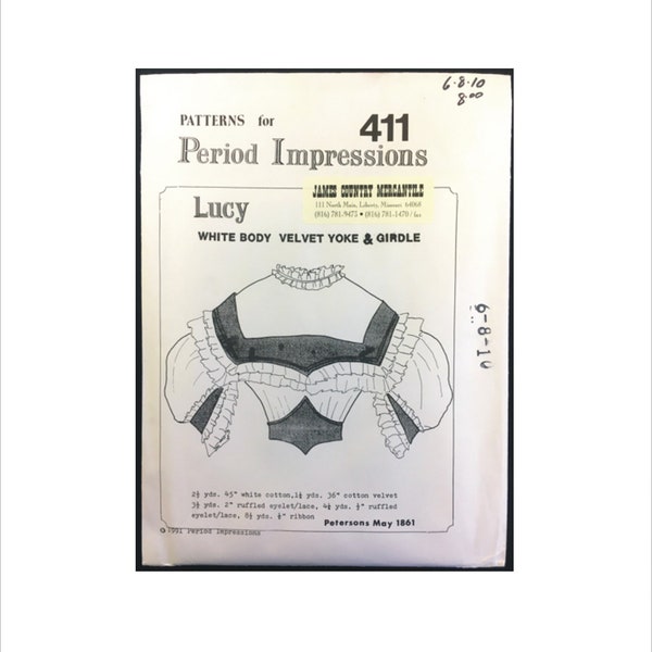 Uncut 1990s Size 6 8 10 Lucy Bodice Velvet Yoke & Girdle Period Impression 411 Vintage Sewing Pattern 1861 Reproduction Body Civil War OOP