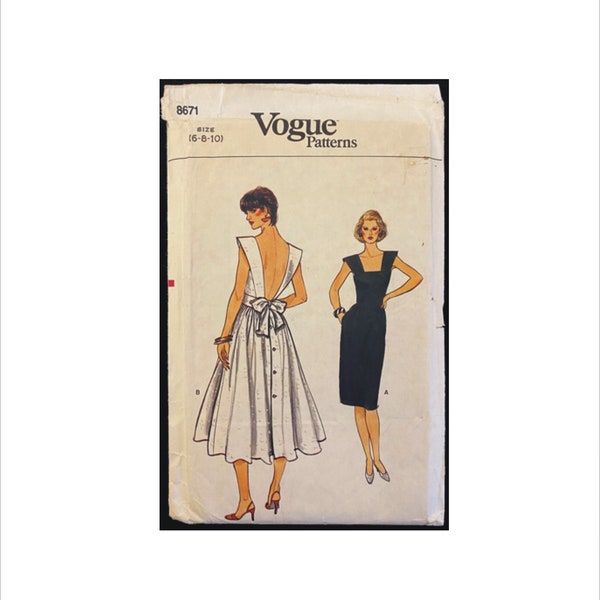 Uncut 1970s Size 6 8 10 Low Back Wide Straps Dress Vogue 8671 Vintage Sewing Pattern Bust 30 1/2 - 32 1/2 Sash Shaped Midriff