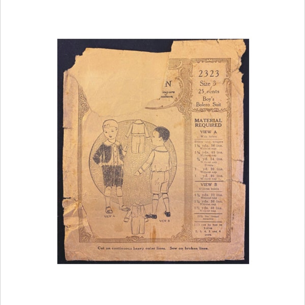 1920s Size 3 Chest 21 1/2 Boy’s Bolero Suit McCall 2323 Vintage Sewing Pattern Trousers Shorts Shirt ISSUE