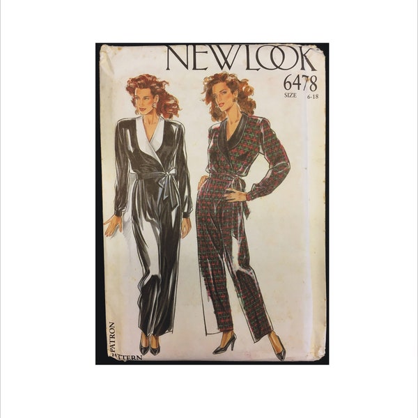 Uncut 1980s Size 6 - 18 Lapped Front Jumpsuit New Look 6478 Vintage Sewing Pattern Bust 30 1/2 40