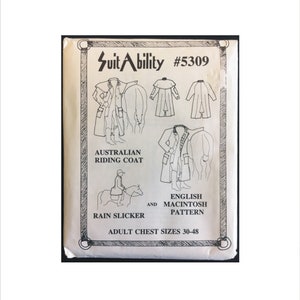 Uncut 1990s Chest Size 30 – 48 Australian Drover or Riding Coat, English Macintosh, Rain Slicker SuitAbility 5309 Vintage Sewing Pattern OOP