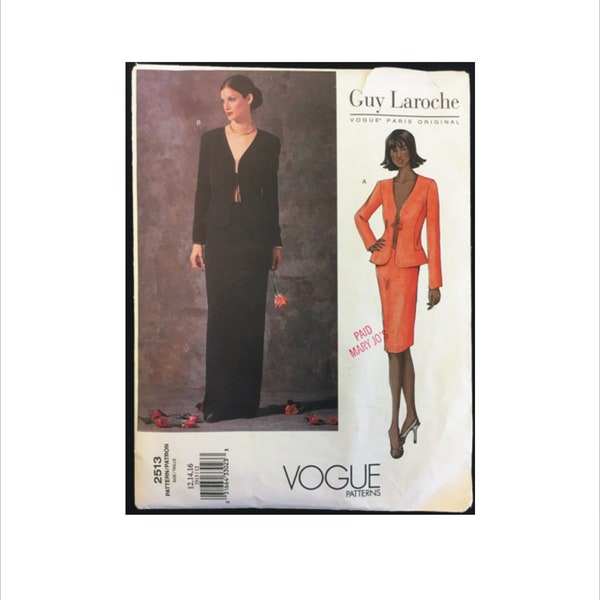 Part Cut 2000s Size 12 14 16 Guy Laroche Fitted Jacket Straight Skirt Vogue Paris Original 2513 Vintage Sewing Pattern Bust 34 - 38