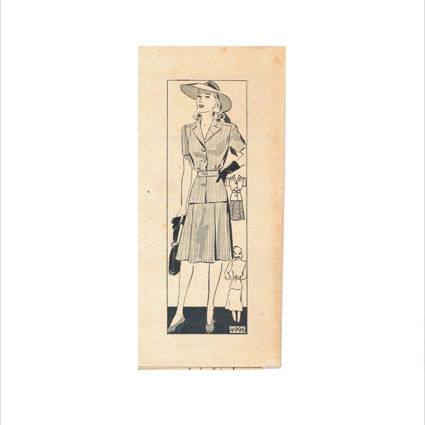 1940s Size 18 Bust 36 Suit Jacket Skirt Anne Adams 4996 Vintage Sewing Pattern Mail Order Metered Glassine Mid Century Peplum