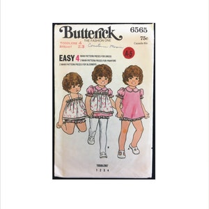 1970s Size 4 Breast 23 Easy Girls Dress Bloomers Pinafore Butterick 6565 Vintage Sewing Pattern Panties Toddler