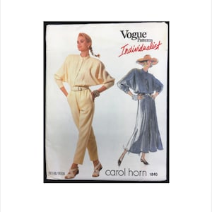 Uncut 1980s Size 12 Bust 34 Individualist Carol Horn Dress Jumpsuit Vogue 1840 Vintage Sewing Pattern 80s Retro Designer Modest
