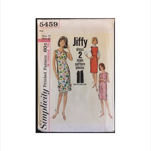 1960s Size 14 Bust 34 Easy Jiffy Sleeveless Dress Jumper Blouse Simplicity 5459 Vintage Sewing Pattern Side Slits Scoop Neck Bows