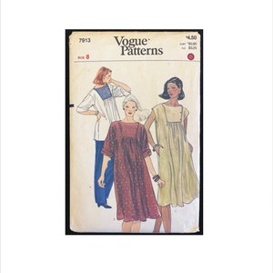 Onbesneden jaren 1980 Maat 8 B 31 1/2 Pullover Zwangerschapsjurk Tuniek Vogue 7913 Vintage Naaipatroon Loszittende Zakken Top American Beauty Card