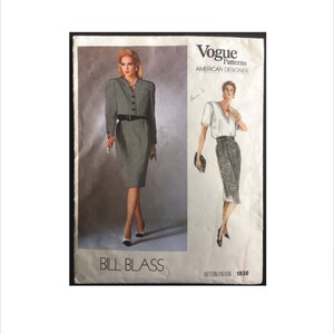 Part Cut 1980s Size 10 Bust 32 1/2 Bill Blass Jacket Skirt Blouse American Designer Vogue 1838 Vintage Sewing Pattern 80s Retro Top