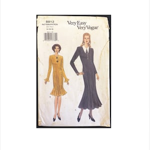 Uncut 1990s Size 14 - 18 Bust 36 – 40 Easy Fitted Princess Seam Dress Vogue 8812 Vintage Sewing Pattern 2 Lengths