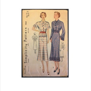 Uncut 1930s Size 16 Bust 34 Daytime Dress Skirt Blouse Simplicity 1960 Vintage Sewing Pattern One Piece Two Piece Not A Copy