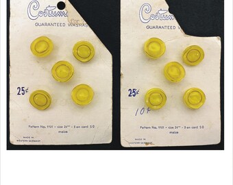 1950s 1960s Set of 10 Yellow Size 24 Costumakers Style 1101 Vintage Buttons 1/2 inch Western Germany Plastic Lucite? Card