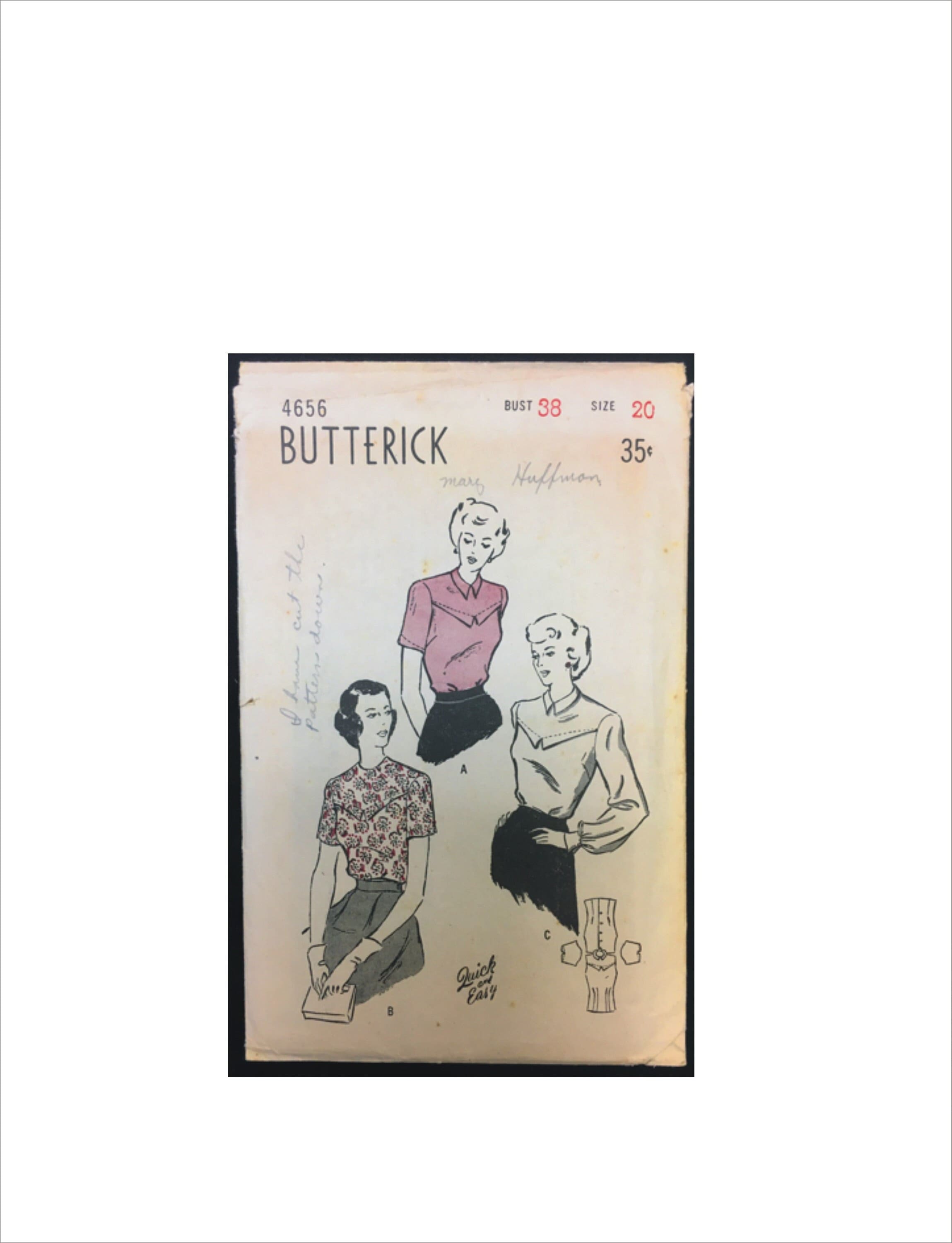 1940s Size 20 Bust 38 Quick and Easy Button Back Blouse Butterick