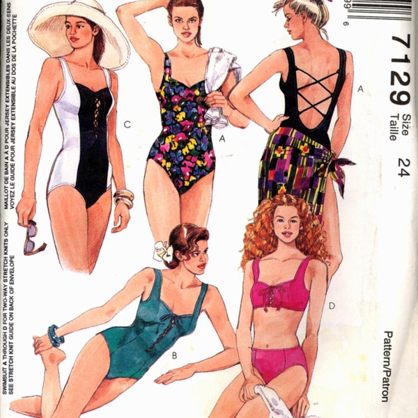 New 1990s Plus Size Swim Suit Pareo Bikini McCalls 7129 Bust 46 Sewing Pattern Vintage 90s Retro Uncut