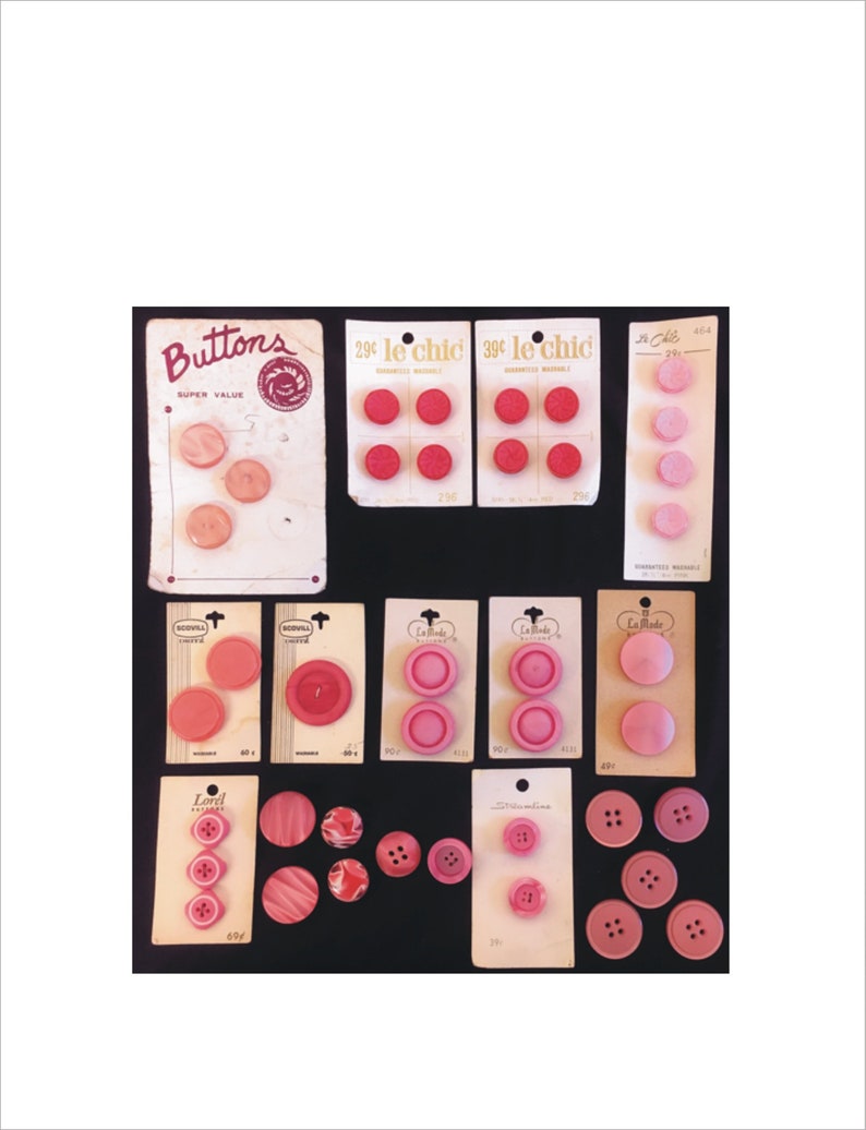 1970’s La Mode Pink Square Plastic Button - Set of 2 - 1