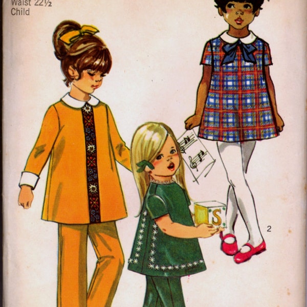 70s Girls Dress Tunic Pants Simplicity 8990 Size 6X Sewing Pattern