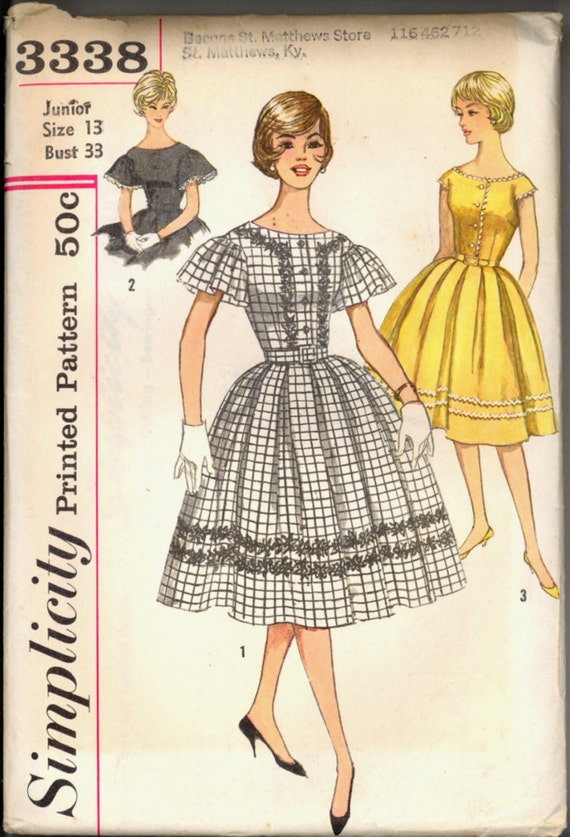 1960s Size 13 Bust 33 Fitted Bodice Pleated Skirt Dress Simplicity 3338  Vintage Sewing Pattern Day Rockabilly 60s