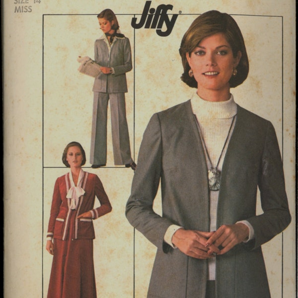 Uncut 1970s Size 14 Bust 36 Jiffy Skirt Pants Jacket Simplicity 7786 Vintage Sewing Pattern Retro Maxi 70s