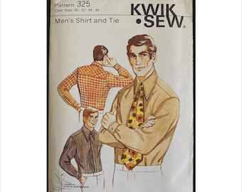 Uncut 1970s Size Chest 40 42 44 46 Men’s Shirt & Tie Kwik Sew 325 Vintage Sewing Pattern for Knit or Stretch Fabrics