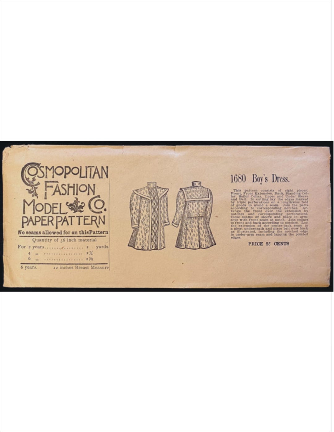 Uncut 1890s Size 6 Years Chest 22 Inches Boy’s Dress Cosmopolitan 1680 ...