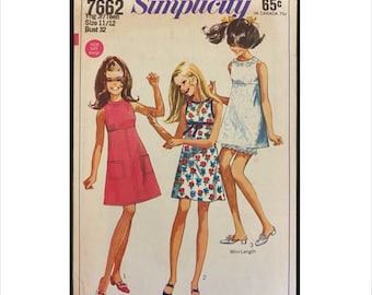 Part Cut 1960s Size 11 12 Bust 32 Teens Mini Dress & Shorts Simplicity 7662 Vintage Sewing Pattern Bloomers Empire Waist Cut Away Armholes