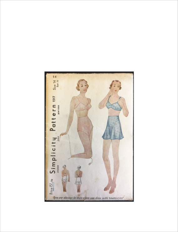 Uncut 1930s Size 14 Bust 32 Panties Bandeau Bra Simplicity 