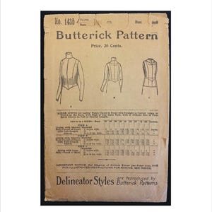 1910s Size Bust 32 French Lining for Ladies’ Waist Butterick 1435 Vintage Sewing Pattern Edwardian Suffragette