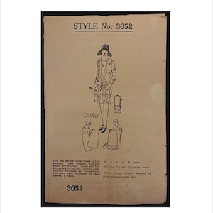 Jaren 1920 maat 8 jaar borst 25 1/2 meisjes jurk met verlaagde taille, stijl 3052 vintage naaipatroon geen kopie patroon folder linkerschouder vastmaken